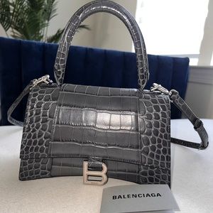 BALENCIAGA HOURGLASS CROC EMBOSSED LEATHER BAG
